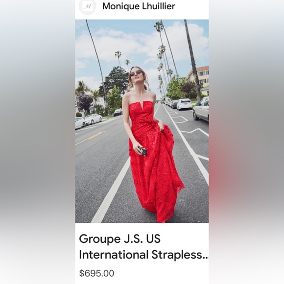 Monique Lhuillier Embroided Strapless Gown - Picture 2 of 14